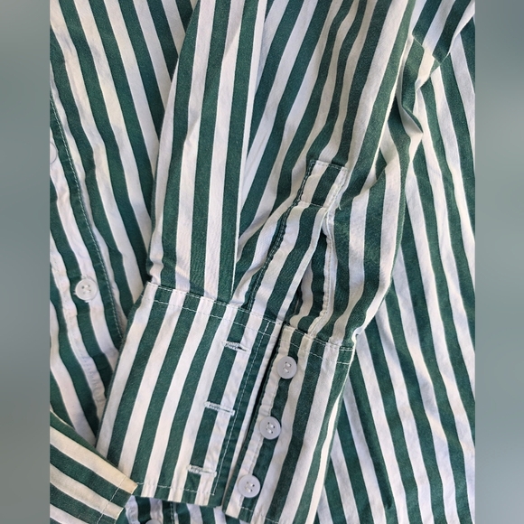 Brunette The Label Oversized Green Striped Button Down Cotton Shirt S/M P Great - Picture 9 of 11